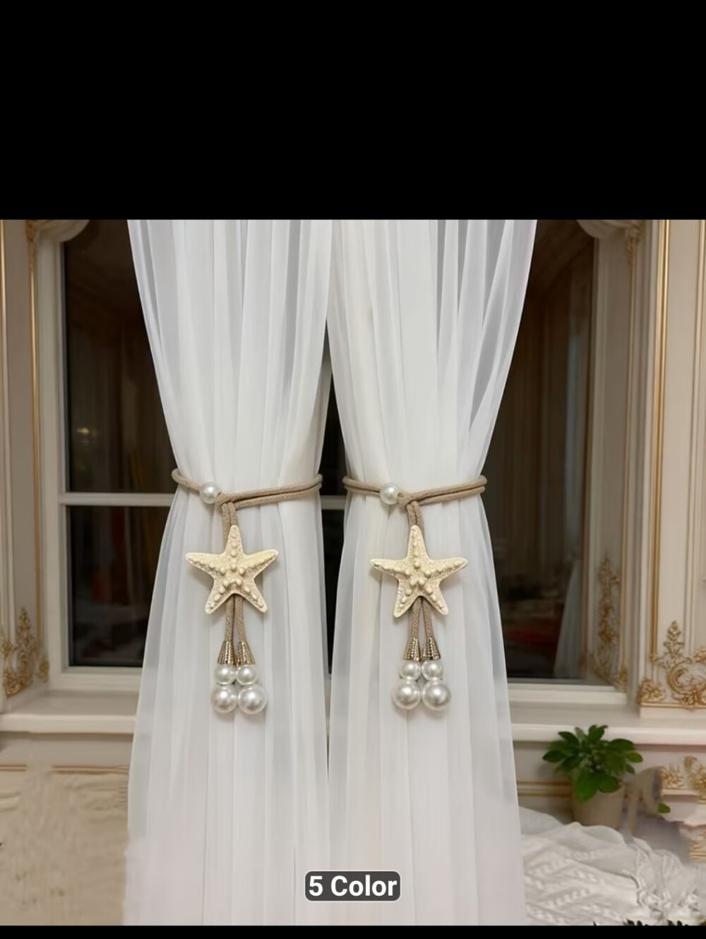New Pair of Beige Starfish Pearl Curtain Tiebacks - 1568-442